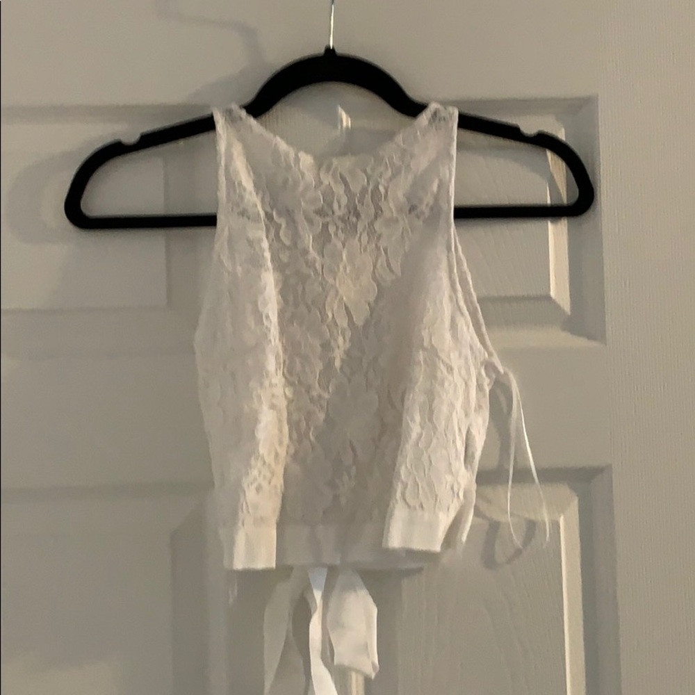 White lace tie back lace top